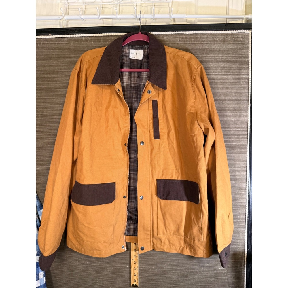 Day & Age Mens XL Canvas Contrast Zip Front Jacket Mustard Yellow Corduroy Trim